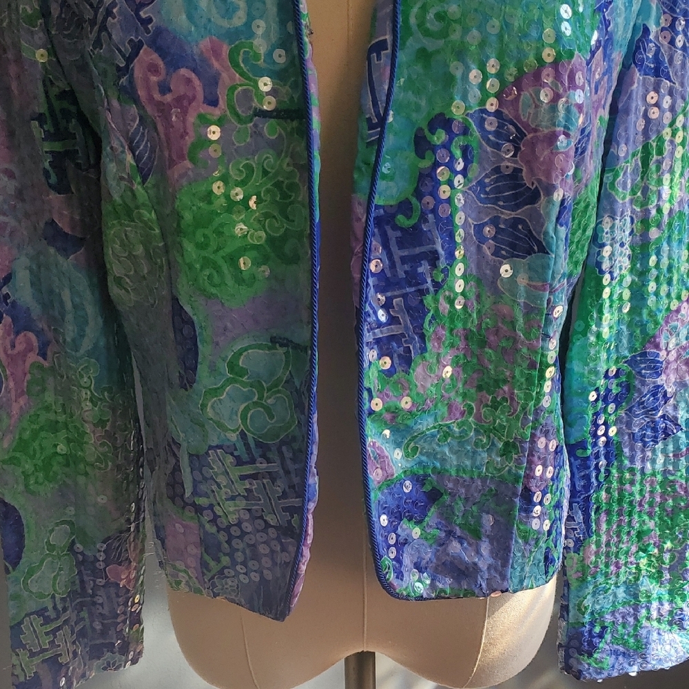 Vtg Sequin-Embellished Lavender & Aqua Women's Blazer - Picture 8 of 17